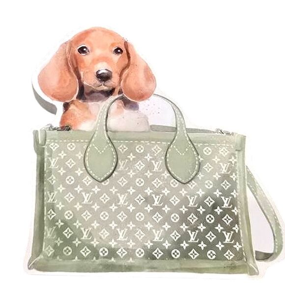 At Home Luxury Louis Vuitton Carrier & Dachshund Wooden Decor - Picture 1 of 7